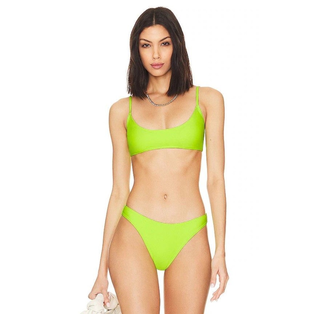Good American 2 Piece Deep Scoop Bikini Swim Suit Womens 2 Electric Lime Green